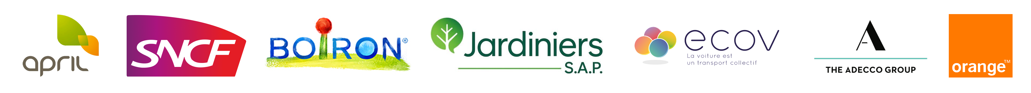 Orange, Adecco, Boiron, Ecov, SNCF, April, Jardiniers S.A.P.